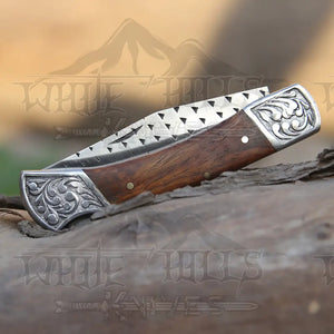 9" Handmade Engraved Bolster Pocket Knife - Pocket Folding Knife - Dark Wood Handle WH 5035