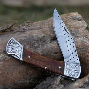 9" Handmade Engraved Bolster Pocket Knife - Pocket Folding Knife - Dark Wood Handle WH 5035