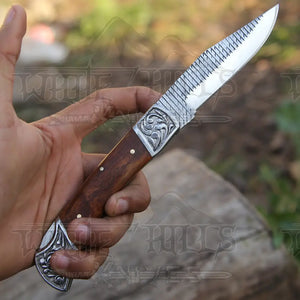 9" Handmade Engraved Bolster Pocket Knife - Pocket Folding Knife - Dark Wood Handle WH 5035