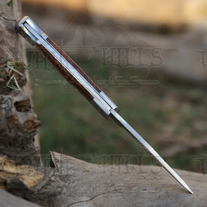 9" Handmade Engraved Bolster Pocket Knife - Pocket Folding Knife - Dark Wood Handle WH 5035