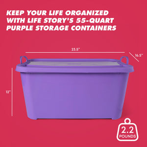 Life Story 55 Quart Stackable Storage Bin, Light Duty Container, Purple, 6 Pack