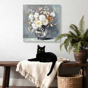 Chrysanthemum Vase Canvas Wall Art Decor Country - Stone White