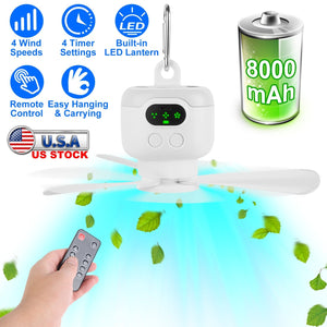 2 In 1 Portable Camping Fan with LED Lantern 8000mAh Battery Powered Tent Fan with Carabiner Digital Display 4 Speeds 4 Timer Settings for Camping Can