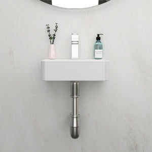 Ceramic Rectangle Wall Mount Bathroom Sink With Single Faucet Hole