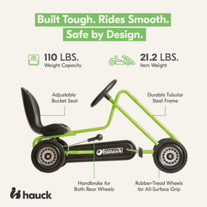hauck Ergonomic Pedal Ride On Go Kart Toys for Boys and Girls Ages 4 to 8, Green