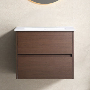 Bathroom Vanity With Basin Wall Hang Storage - Brown / Brown / White