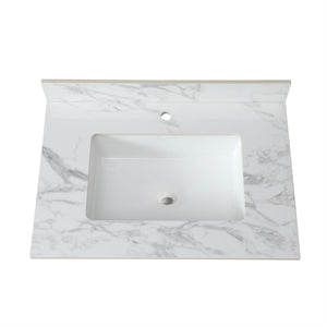 Elegant Bathroom Vanity Top With Rectangular Ceramic Sink And Backsplash