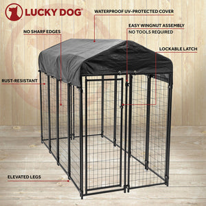 Lucky Dog Uptown Large Outdoor Covered Kennel Heavy Duty Dog Fence Pen (4 Pack)
