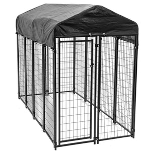 Lucky Dog Uptown Large Outdoor Covered Kennel Secure Fenced Pet Dog Crate, Black