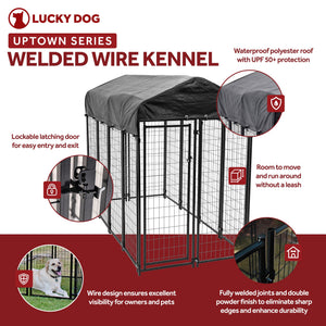 Lucky Dog Uptown Large Outdoor Covered Kennel Secure Fenced Pet Dog Crate, Black