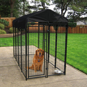 Lucky Dog Uptown Large Outdoor Covered Kennel Secure Fenced Pet Dog Crate, Black
