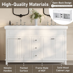 Bathroom Vanity With Double Sinks, 3 Drawers & 4 Doors - White
