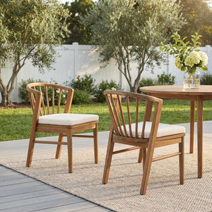 Outdoor Dining Chairs Set of 2, Acacia Wood Patio Chairs with Cushions