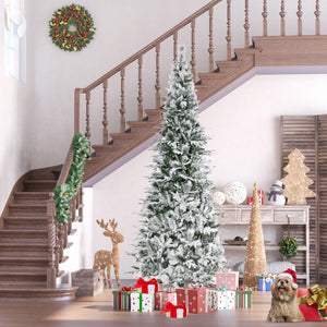 9' Snow Flocked Pine Artificial Christmas Tree with Easy Assembly - Unlit