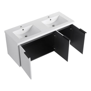 Contemporary Wall Mounted Bathroom Vanity With Resin Double Sink