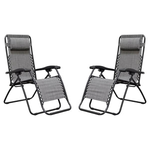 Caravan Canopy Infinity Zero Gravity Steel Frame Patio Deck Chair, Grey (Pair)