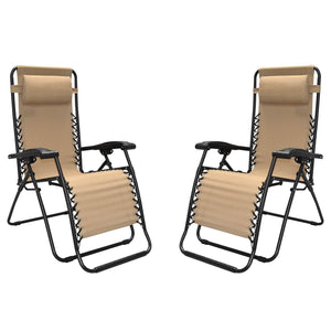 Caravan Canopy Infinity Zero Gravity Steel Frame Patio Deck Chair, Beige (Pair)
