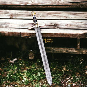 Damascus Battle Medieval sword with Leather sheath-908