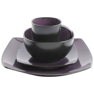 Gibson Elite Soho Lounge 16 Piece Plates, Bowls, & Mugs Dinnerware Set, Purple