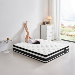 Full Size Hybrid Mattress Breathable Cool Knitted Fabric Cover Soft Memory Foam Individual Pocket Spring CetriPUR-US