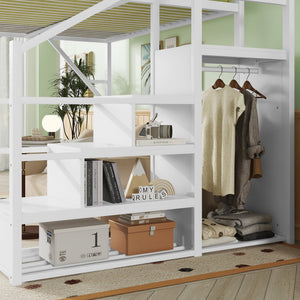 Full Size Loft Bed with Stairs and Storage Shelves