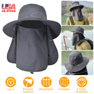 Fishing Bucket Hat Wide Brim Breathable Unisex Hat Sunlight-proof Removable Neck Face Fishing Cap For Fishing Hiking Traveling