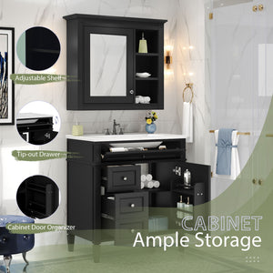 Bathroom Vanity With Medicine Cabinet, Royal Mirror Cabinet, Modern Bathroom Storage Cabinet With 2 Soft Closing Doors And 4 Drawers