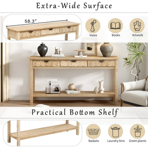 U_Style 58.3'' Fir Veneer Entryway Table with Honeycomb-patterned Fronts