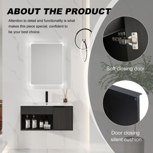Wall Mounted Floating Bathroom Vanity With Open Shelf & Soft Close Door