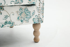 Modern Accent Chair with Retro Wood Legs and Floral Design