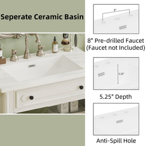 Vintage Bathroom Vanity With Sink, Rustic Cabinet With Soft Close Doors