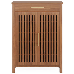 5 Tier Shoe Cabinet With Louvered Doors And Drawer, Freestanding Organizer With Adjustable Shelves For Entryway - Brown