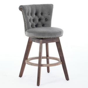 26" Counter Height Bar Stools Set of 2 with 360° Swivel and Velvet Upholstery