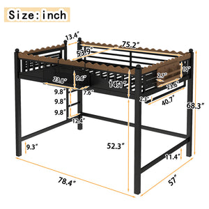 Full Size Loft Bed with Ladders and Storage Shelves