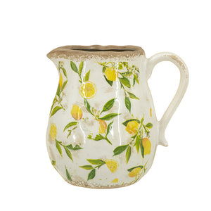 7.9x6.5x7.9' White Ceramic Pitcher Vase with Yellow Lemon Motif
