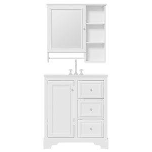 Bathroom Vanity With Sink, Modern Elegant Bathroom Storage Cabinet With 3 Drawers And Adjustable Shelves, Freestanding Vanity Set With Mirror Cabinet, Single Sink Bathroom Vanity