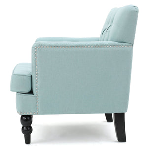 Harrison Tufted Club Chair with Button Tufted Back and Birch Wood Legs