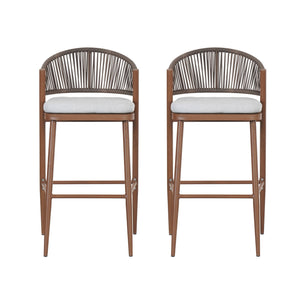 Outdoor Bar Height Metal Frame Counter Stools with Scallop-Shaped Backrest & Water-Resistant Cushions