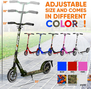 Hurtle Renegade Lightweight Foldable Teen and Adult Commuter Kick Scooter, Camo