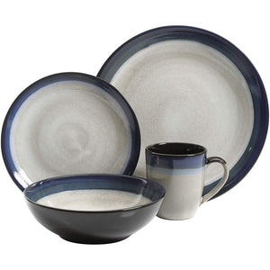 Gibson Elite Couture Band Glazed Stoneware 16 Pc Dinnerware Set, Blue (2 Pack)