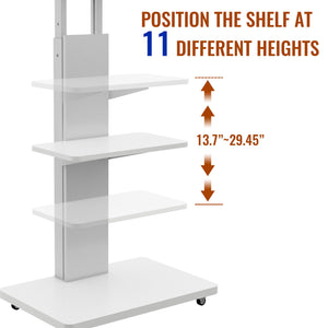 Mobile TV Stand With Shelf Floor Mount Cart For TVs With Lockable Wheels Ideal For Living Room Bedroom Or Office - White