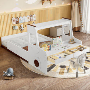 Twin Size Car-Shaped Floor Bed with Storage for Kids