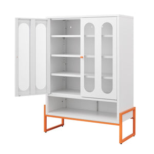 Modern Metal Shoe Cabinet With DoublebSided Doors And Adjustable Partitions