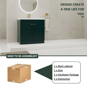 Contemporary Freestanding Bathroom Vanity With Resin Sink & Soft-Close Cabinet Doors