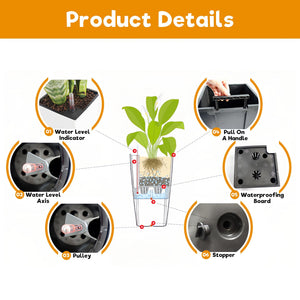 Set of 2 Faux Rattan Tall Planters with Automatic Watering System