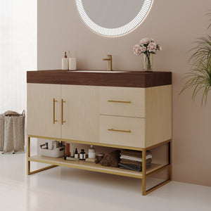 36" Modern Free-Standing Bathroom Vanity with Seamless Ceramic Sink & Sintered Stone Top