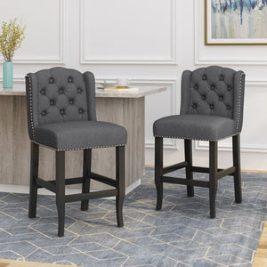 Vienna Fabric Tufted Counter Stool With Nailhead Accents (Set of 2)