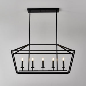 5 Light Farmhouse Kitchen Island Lighting, 5 Light Industrial Linear Chandelier For Dining Room Metal Hanging Pendant Light Fixture For Bedroom Living Room Hallway Conference Room - Matte Black