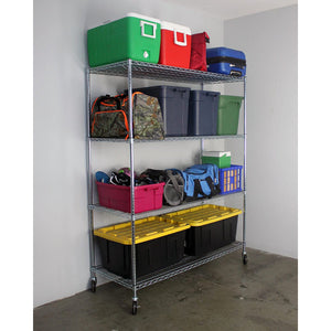 SafeRacks 24 x 60 x 72" 4 Tier Steel Wire Storage Shelving Rack w/Wheels, Silver