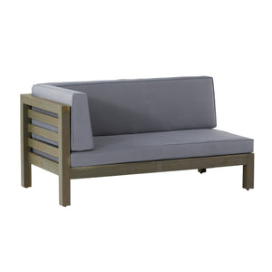 Oana Outdoor Wooden Sectional Set with Cushions, Dark Grey